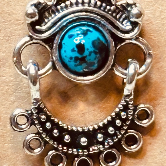 Silver Tone & Blue Stone/Bead Earrings. Hinge at Halfway - Picture 6 of 6